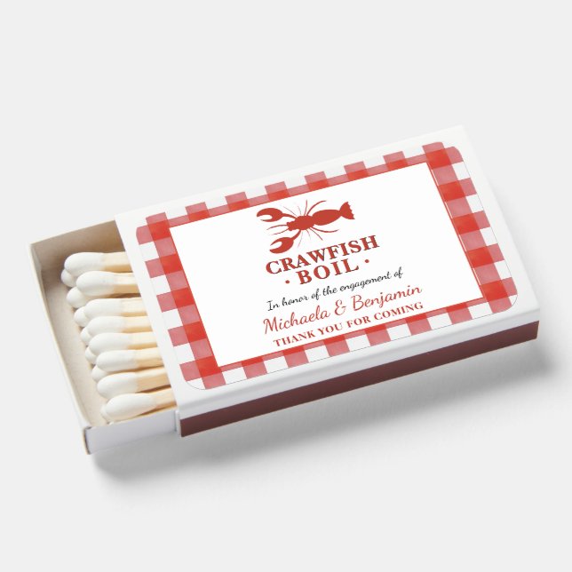 Red Crawfish Boil Couple Shower Engagement Party Matchboxes (Front Open)