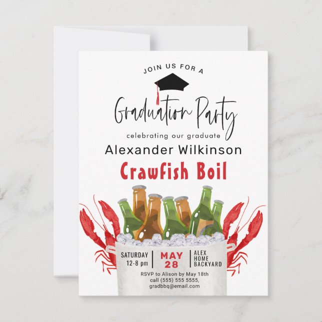 Red Crawfish Boil Graduation BBQ Party Invitation (Front)