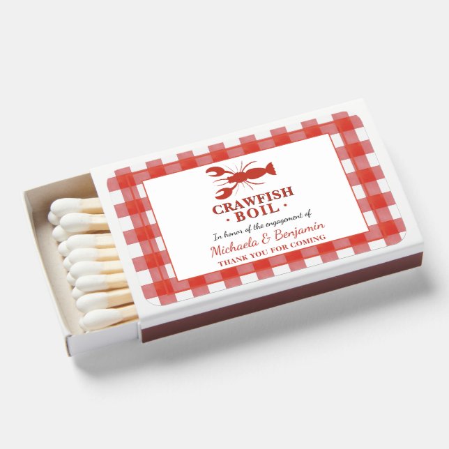 Red Crawfish Boil Lobster Party Engagement Picnic Matchboxes (Front Open)