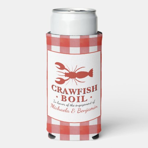 Red Crawfish Boil Lobster Party Engagement Picnic Seltzer Can Cooler