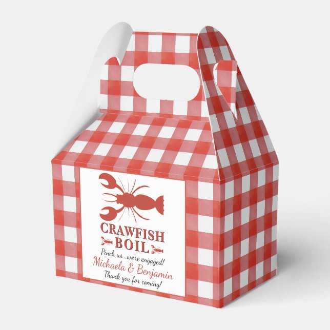 Red Crawfish Boil Picnic Lobster Engagement Party Favor Boxes (Front Side)