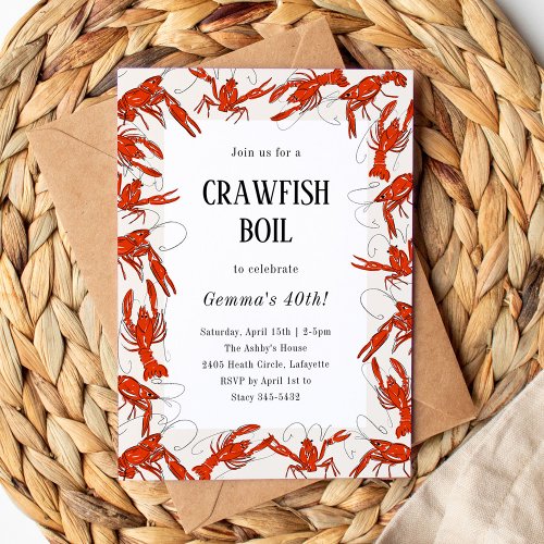 Red Crawfish Boil Seafood Birthday Party Invitation