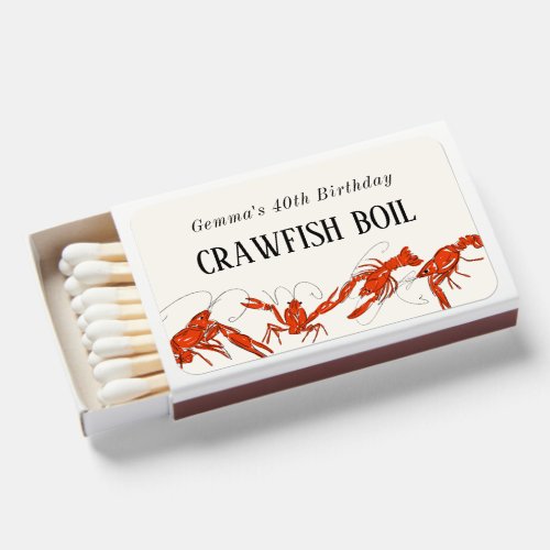 Red Crawfish Boil Seafood Birthday Party Matchboxes