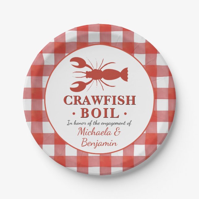 Red Crawfish Boil Seafood Party Engagement Picnic Paper Plates (Front)