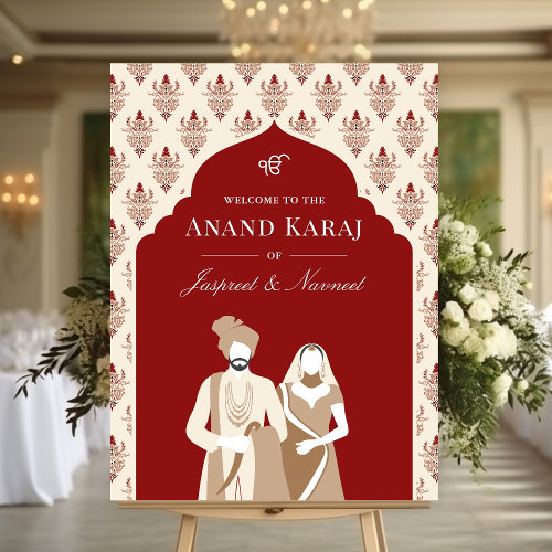 Red Cream Anand Karaj Sikh Wedding Welcome Sign