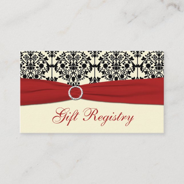 Red, Cream and Black Damask Gift Registry Card (Front)