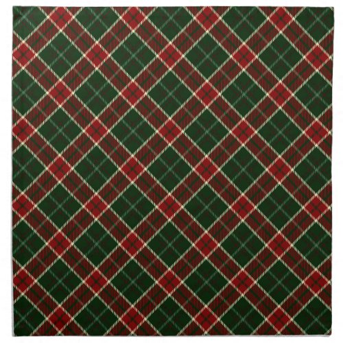 Red Cream and Green Christmas Plaid Pattern Cloth Napkin