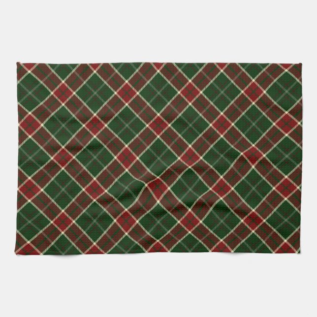 Red, Cream and Green Christmas Plaid Pattern Kitchen Towel (Horizontal)