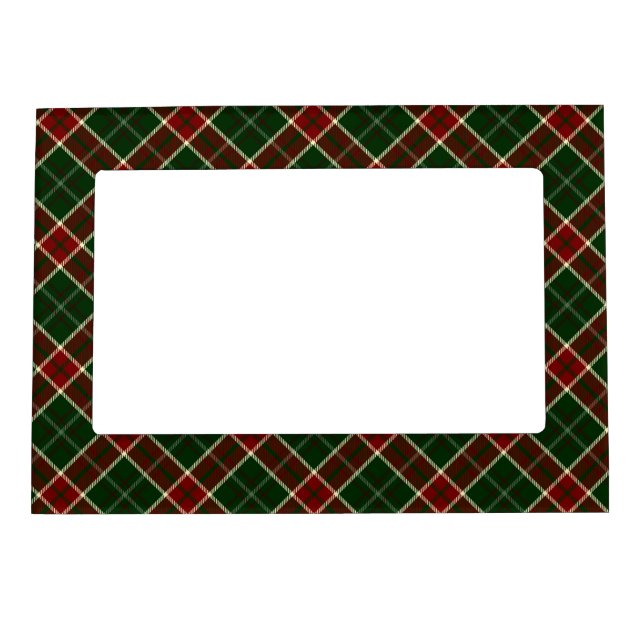 Red, Cream and Green Christmas Plaid Pattern Magnetic Frame (Front)