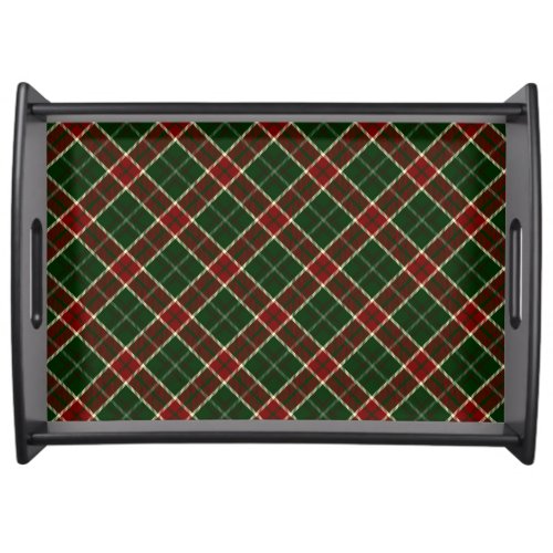 Red Cream and Green Christmas Plaid Pattern Serving Tray
