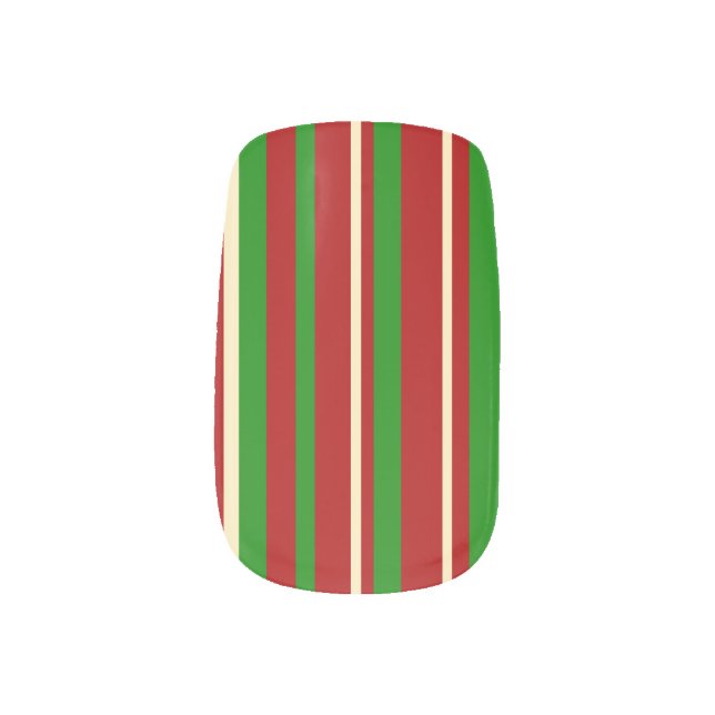 Red, Cream, and Green Striped Christmas Nail Wraps (Left Thumb)