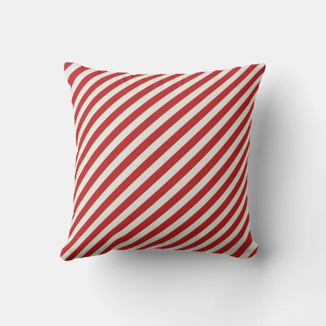 Red & Cream Beige Stripe Christmas Holiday  Throw Pillow (Back)
