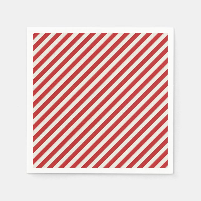 Red & Cream Beige White Stripe Christmas Holiday  Napkins (Front)