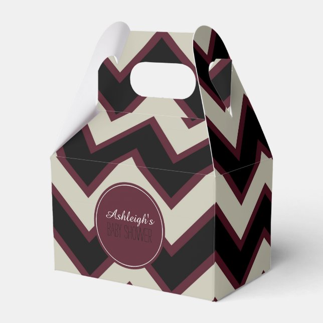Red Cream Black Chevron Baby Shower Favor Boxes (Front Side)