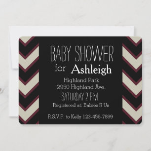 Red Cream Black Chevron baby shower Invitation