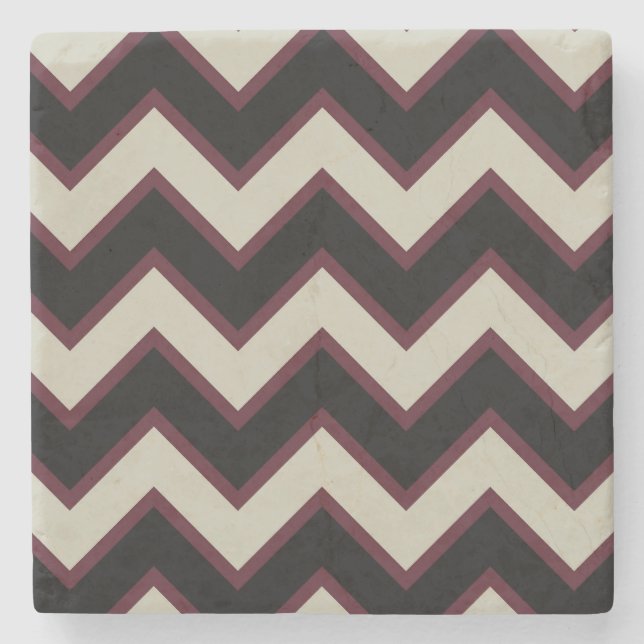 Red Cream Black Chevron Stone Coaster (Front)