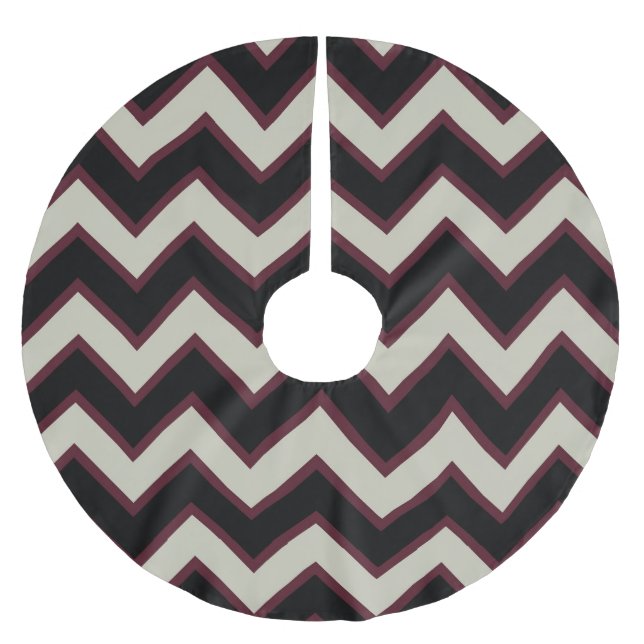 Red Cream Black Chevron Stripes Christmas Brushed Polyester Tree Skirt (Front)