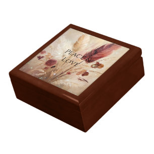 Red Cream Boho Feather Floral Gift Box