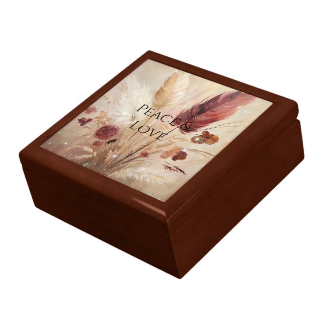 Red Cream Boho Feather Floral Gift Box (Side)