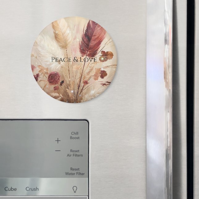 Red Cream Boho Feather Floral Magnet (In Situ (Fridge))