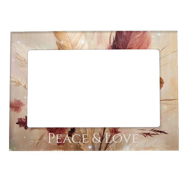 Red Cream Boho Feather Floral Magnetic Frame (Front)