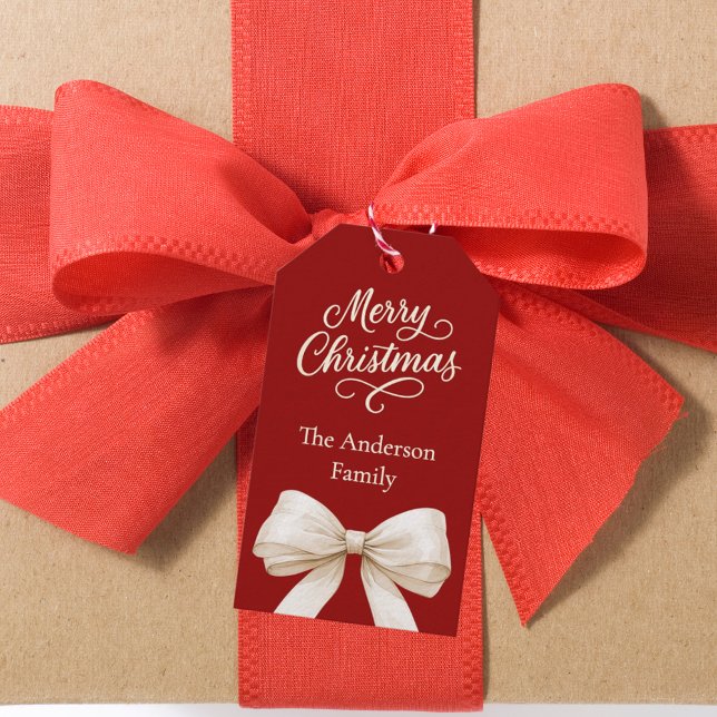 Red cream bow Christmas Gift Tags (Creator Uploaded)
