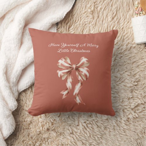 Red Cream Bow Merry Christmas Throw Pillow