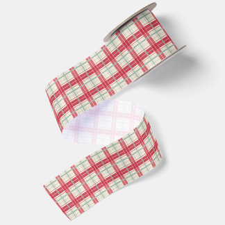 Red Cream Christmas Plaid Ribbon