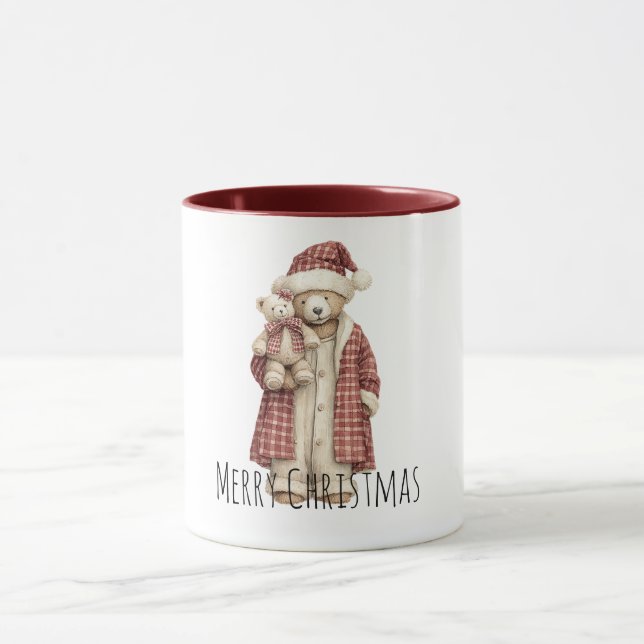 Red Cream Christmas Teddy Bears Mug (Center)