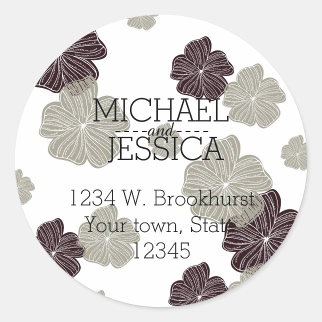 Red Cream Floral Personalized  name and address Classic Round Sticker (Front)