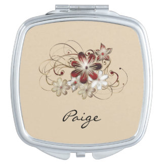 Red & Cream Flower Compact Mirror