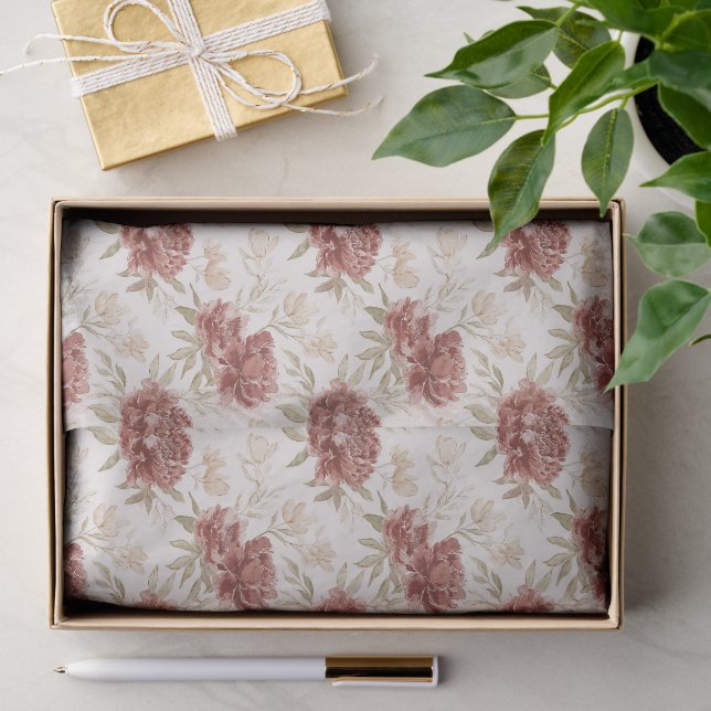 Red Cream Flowers Bridal Shower Tissue Paper (Gift)