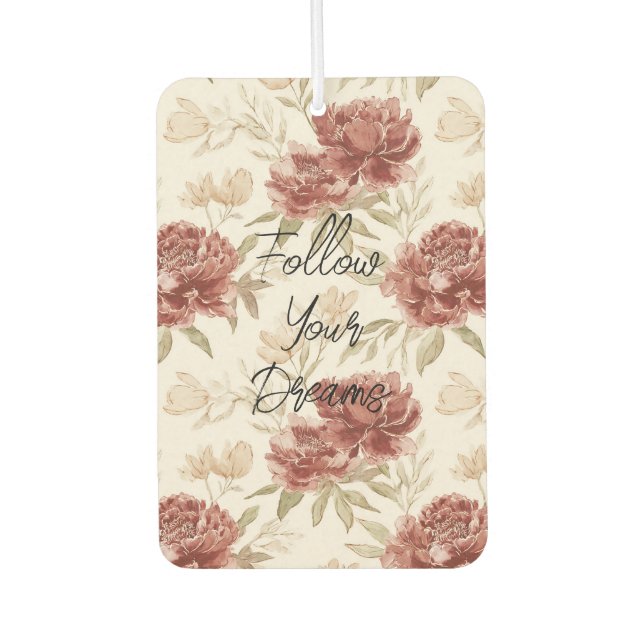 Red Cream Flowers Gold Glitter Air Freshener (Front)