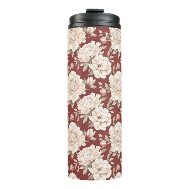 Red Cream Flowers Thermal Tumbler (Front)