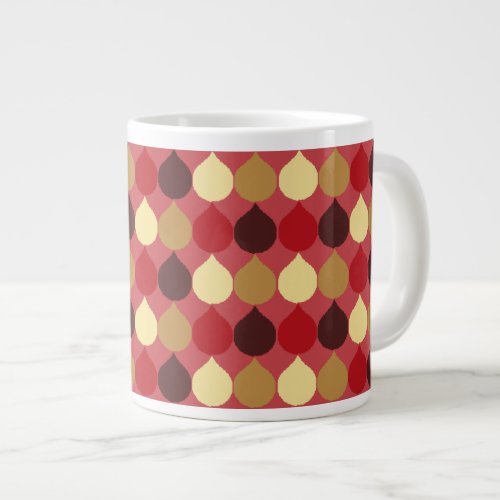 Red Cream Geometric Ikat Teardrop Circles Pattern Large Coffee Mug