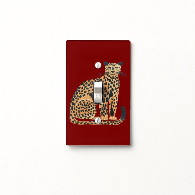 Red Cream Gold Leopard Animal  Light Switch Cover (In Situ)