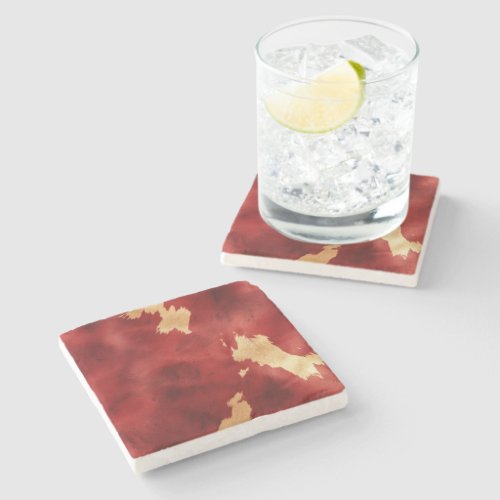 Red Cream Gold Southwest Cowhide Stone Coaster