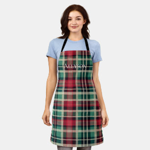 Red Cream Green Plaid Stripes Apron