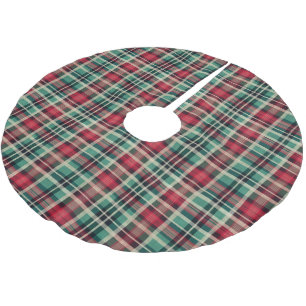 Red Cream Green Plaid Stripes Brushed Polyester Tree Skirt