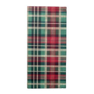 Red Cream Green Plaid Stripes Cloth Napkin