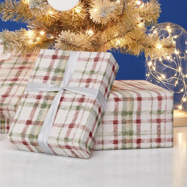 Red Cream Green Stripes Christmas Wrapping Paper (Holidays)