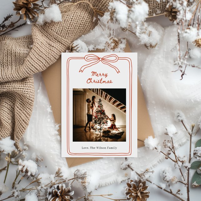 Red Cream Hand Drawn Photo Family Christmas Invitation (Creator Uploaded)