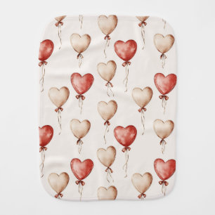 Red Cream Heart Balloons Baby Shower Baby Burp Cloth