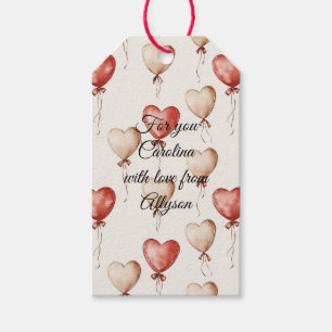 Red Cream Heart Balloons Baby Shower Gift Tags