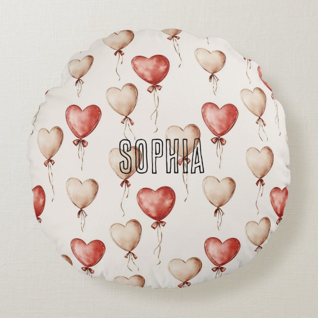 Red Cream Heart Balloons Baby Shower Round Pillow (Front)