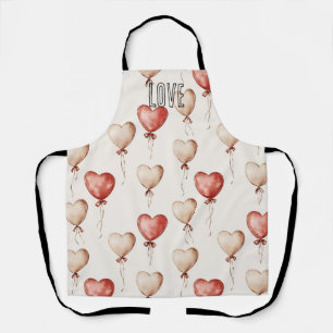 Red Cream Heart Balloons Bridal Shower Apron