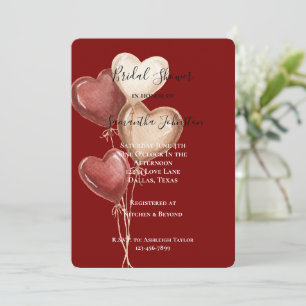 Red Cream Heart Balloons Bridal Shower Invitation