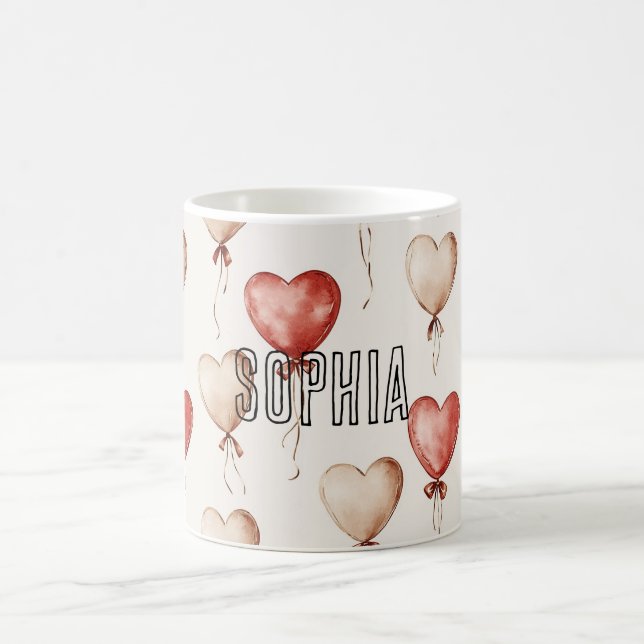 Red Cream Heart Balloons Coffee Mug (Center)