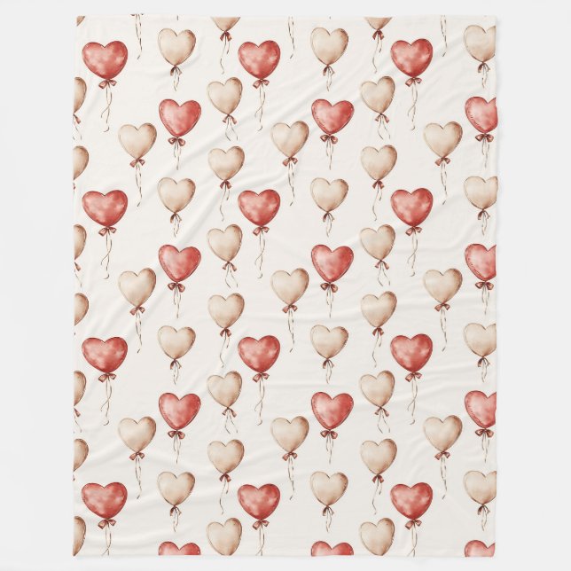 Red Cream Heart Balloons   Fleece Blanket (Front)