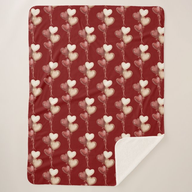 Red Cream Heart Balloons Love  Sherpa Blanket (Front)